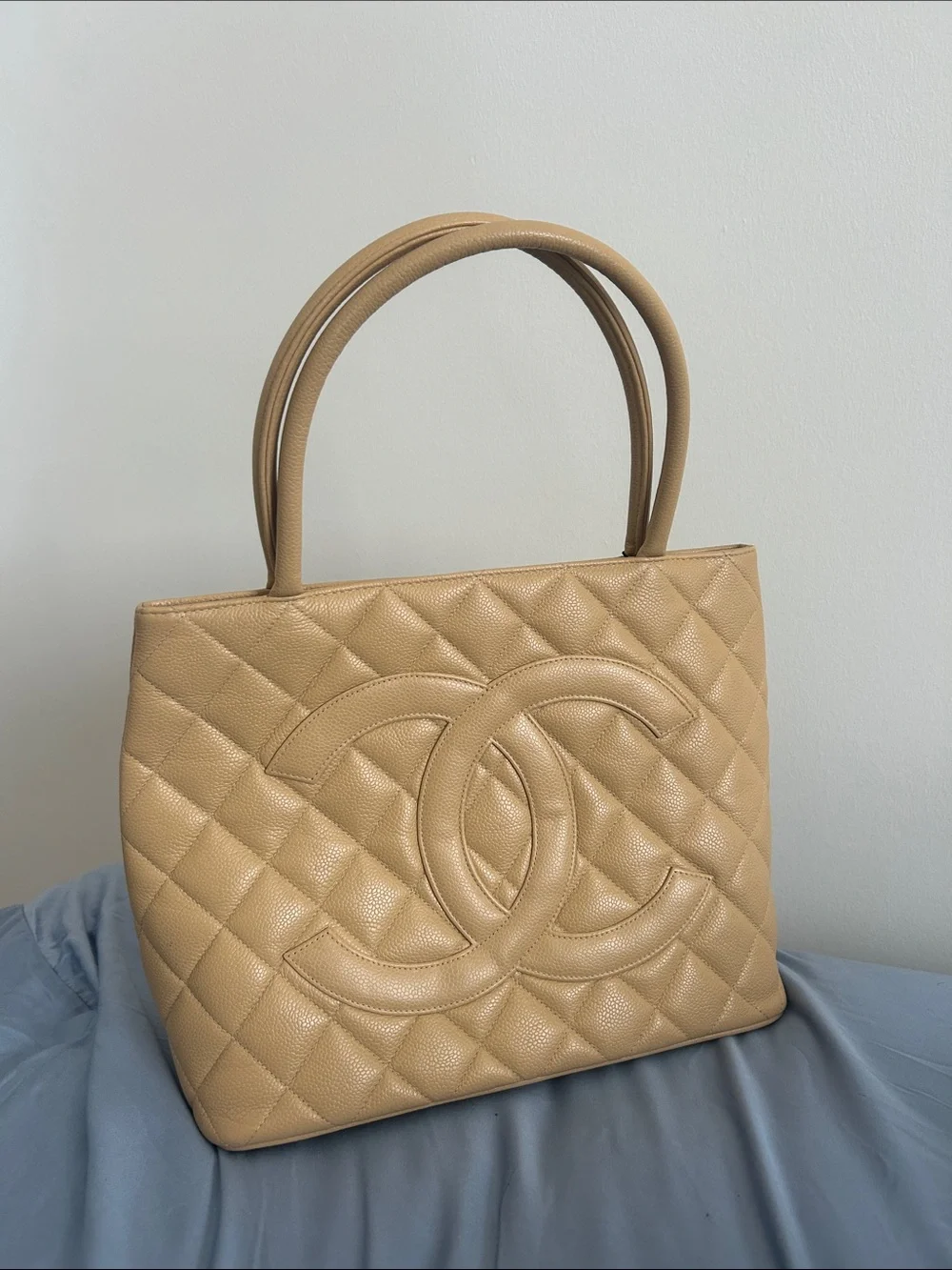 CHANEL Tan Quilted Leather Shopper Tote